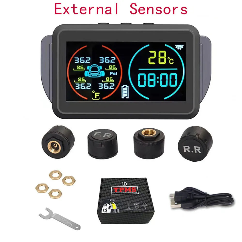 iGadsy™ - Smart Solar TPMS – Wireless Tire Pressure & Temperature Monitoring System with 4 Sensors and Real-Time Alerts