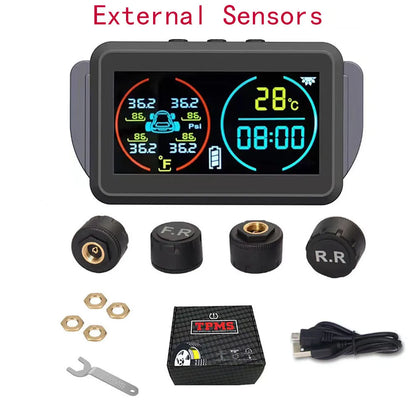 iGadsy™ - Smart Solar TPMS – Wireless Tire Pressure & Temperature Monitoring System with 4 Sensors and Real-Time Alerts