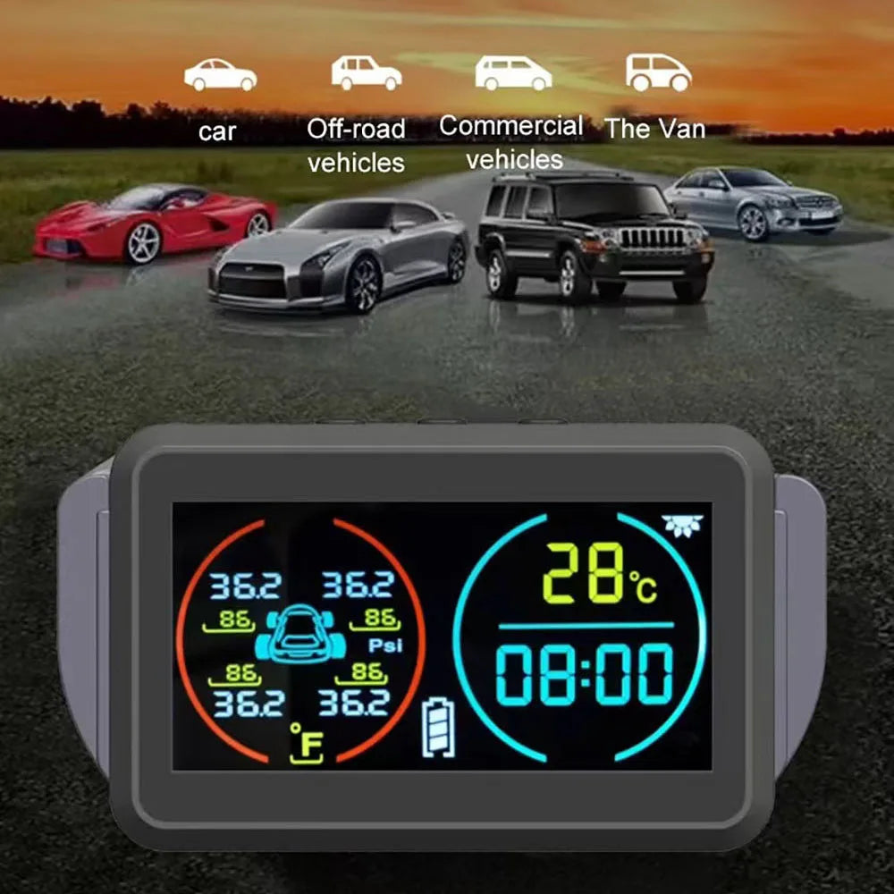 iGadsy™ - Smart Solar TPMS – Wireless Tire Pressure & Temperature Monitoring System with 4 Sensors and Real-Time Alerts