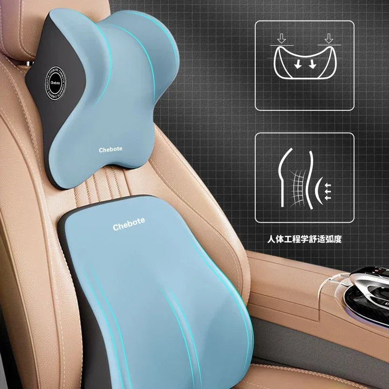 iGadsy™ - Memory Foam Car Neck & Lumbar Support Pillow – Ergonomic Headrest and Back Cushion for Drivers