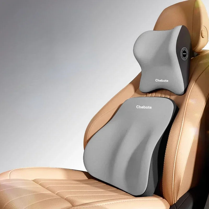 iGadsy™ - Memory Foam Car Neck & Lumbar Support Pillow – Ergonomic Headrest and Back Cushion for Drivers