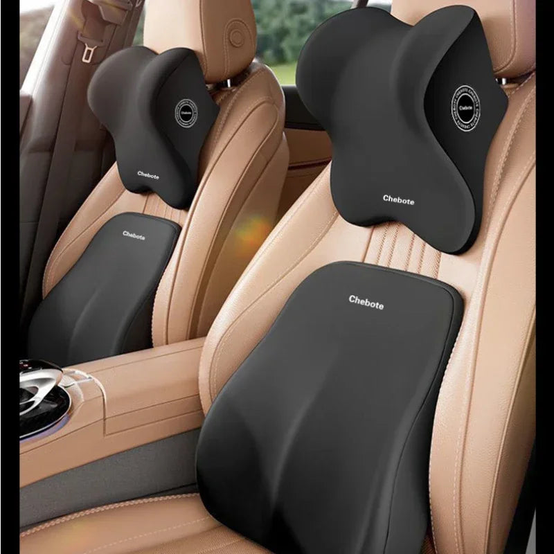 iGadsy™ - Memory Foam Car Neck & Lumbar Support Pillow – Ergonomic Headrest and Back Cushion for Drivers