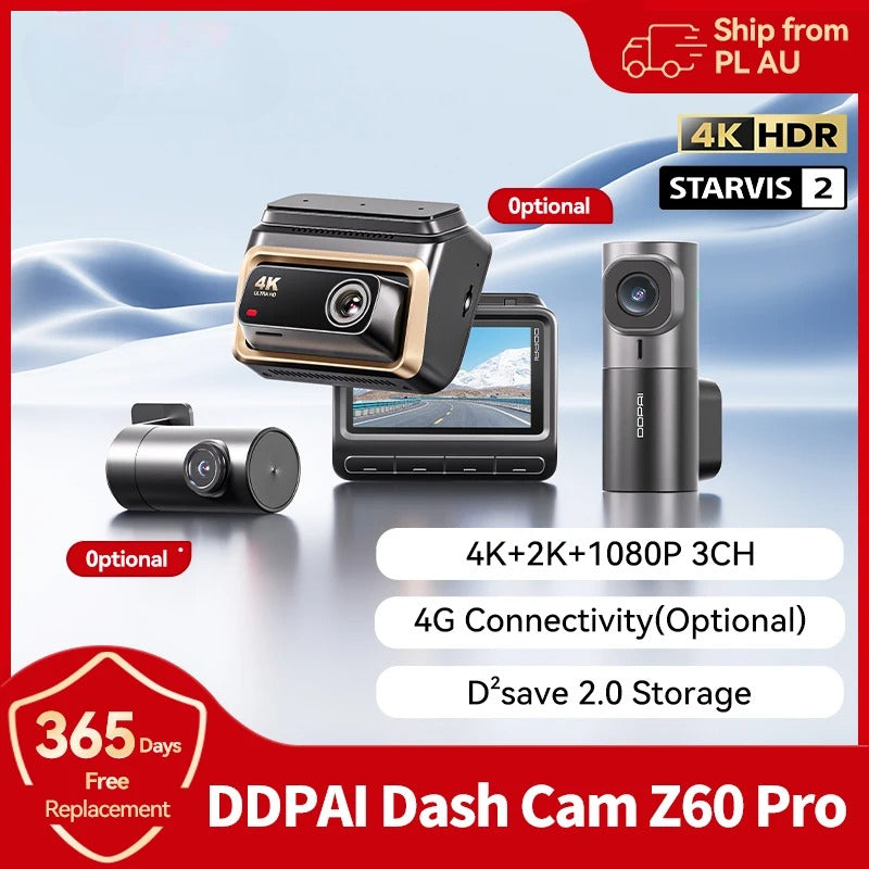 iGadsy™ - DDPAI Z60 Pro 4K Dash Cam – Front/Rear/Interior, SONY STARVIS 2, 5GHz Wi-Fi, ADAS, 4G