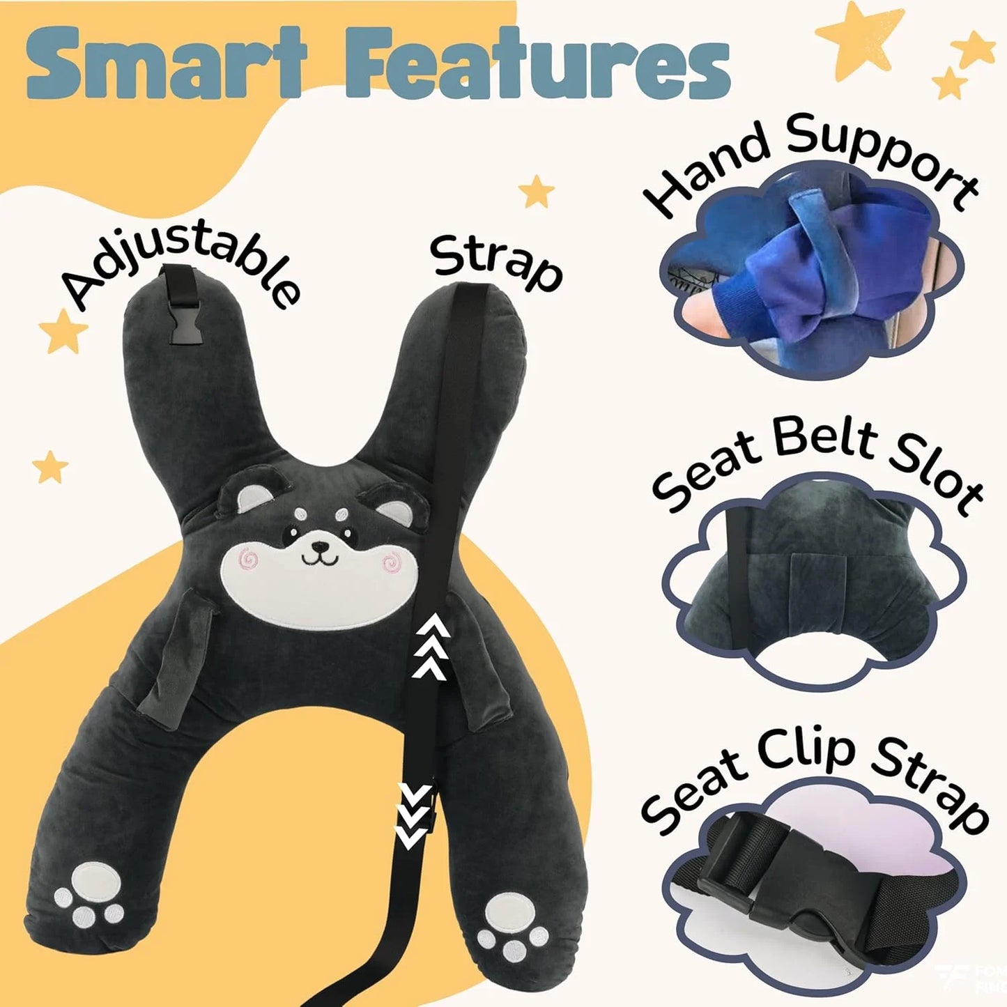 iGadsy™ - Car Cute Cartoon Pillow – Removable Child Headrest & Lumbar Support