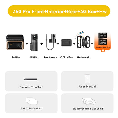 iGadsy™ - DDPAI Z60 Pro 4K Dash Cam – Front/Rear/Interior, SONY STARVIS 2, 5GHz Wi-Fi, ADAS, 4G