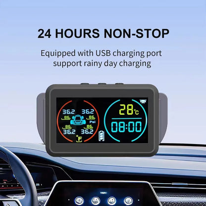 iGadsy™ - Smart Solar TPMS – Wireless Tire Pressure & Temperature Monitoring System with 4 Sensors and Real-Time Alerts